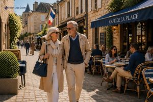 retirement visa france - Retired couple exploring France after retirement visa approval
